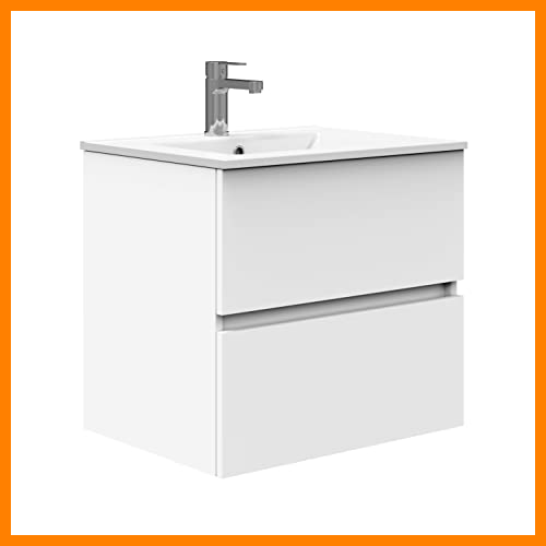 【 Mejor precio en oferta de 】✔️ BAIKAL Mueble de Baño Onyx Fondo REDUCIDO 39cm. Mueble 50cm, 2 cajones, suspendido en Pared, con Lavabo cerámico. Varios Acabados y Medidas. Mueble Montado.