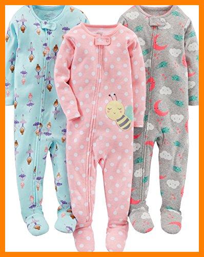 【 Mejor precio en oferta de 】✔️ Simple Joys by Carter's Pijama de Algodón con Pies de Ajuste Ceñido Niña, Pack de 3, Bailarina/Luna/Abejas, 4 años