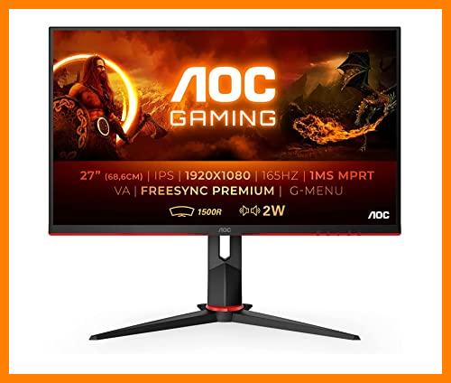 【 Mejor precio en oferta de 】✔️ AOC Monitor Gaming C27G2AE- 27" Curved 1500R Full Hd, 165Hz, 1ms, VA, FreeSync Premium, 1920x1080, 250 cd/m, D-SUB, HDMI 2x2.0, Displayport 1x1.2