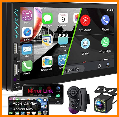 【 Mejor precio en oferta de 】✔️ Autoradio 2 DIN Compatible con Apple Carplay y Android Auto,Pantalla Táctil LCD HD de 7 Pulgadas con Bluetooth 5.1,Reproductor MP5 con Am/FM/RDS,Cámara de Respaldo,Mirror Link,AV IN/Carga/USB,SWC