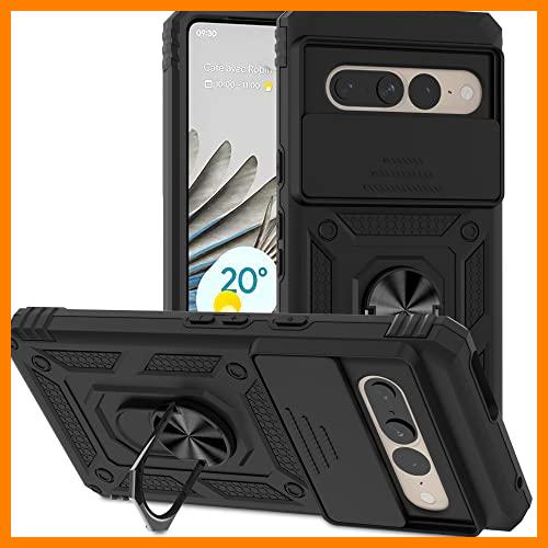 【 Mejor precio en oferta de 】✔️ VAKS Funda compatible con Google Pixel 7 Pro, funda protectora resistente con soporte de anillo y funda de cámara deslizante para Google Pixel 7 Pro, color negro
