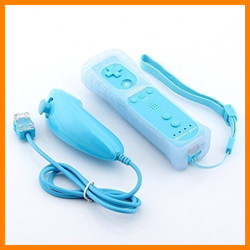 【 Mejor precio en oferta de 】✔️ mini kitty 2 en 1 Mando Plus con Motion Plus y Nunchunk para Nintendo Wii + Funda de Silicona - Azul Claro