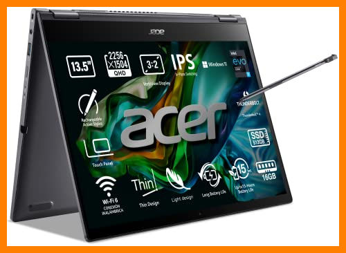 【 Mejor precio en oferta de 】✔️ Acer Spin 5 SP513-55N-786J, Ordenador Portátil Táctil 13.5" LCD LED, Laptop (Intel Core i7-1165G7, 16GB RAM, 512GB SSD, Intel Iris Xe Graphics, Windows 11 Home), PC Portátil Color Negro