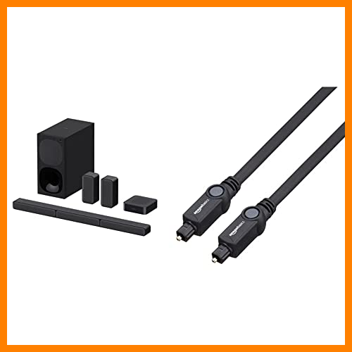 【 Mejor precio en oferta de 】✔️ Sony HT-S40R - Barra de Sonido 5.1 (Sistema de Cine en Casa, Altavoces Traseros Inalámbricos, 600 W, Dolby Digital), Negro & Amazon Basics - Cable óptico de Audio Digital Toslink (1 m)