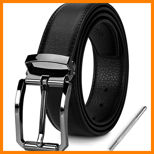 【 Mejor precio en oferta de 】✔️ NEWHEY Cinturon Hombre Cuero cinturones piel Jeans hombre negro hebilla cinturon hombre 3cm ancho 125cm con caja de regalo.