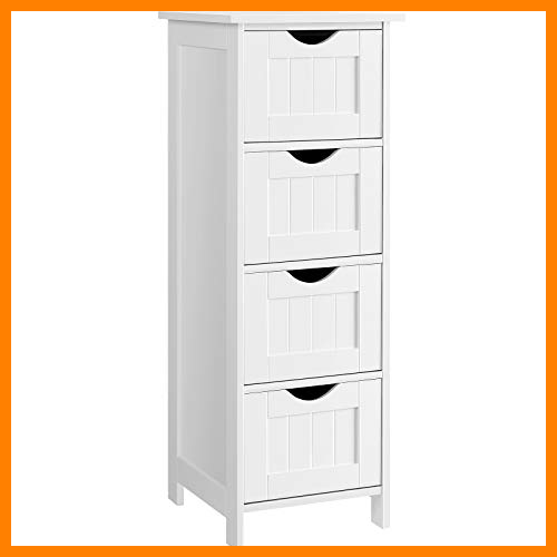 【 Mejor precio en oferta de 】✔️ VASAGLE Gabinete de baño, Armario de almacenamiento con 4 cajones, 30 x 30 x 82 cm, para sala de estar, cocina y pasillo, Blanco LHC40W