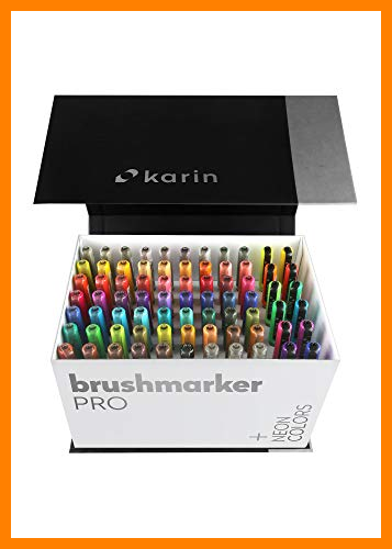 【 Mejor precio en oferta de 】✔️ KARIN Mega Box Plus – 72 colores + 3 Blender, BrushMarker Pro – Brushpen a base de agua adecuado para pintar, dibujar y escribir a mano, multicolor, neón, colores incluidos 27C13