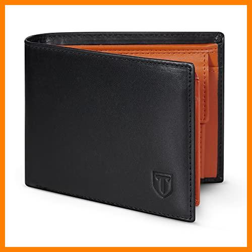 【 Mejor precio en oferta de 】✔️ TEEHON Carteras para Hombre | ProtecciónRFID | 11 Ranuras para Tarjetas | 2 Ranuras para Billetes | 1 Bolsillo para Monedas | Regalo para Hombres | Naranja Negro (Cuero, Naranja)