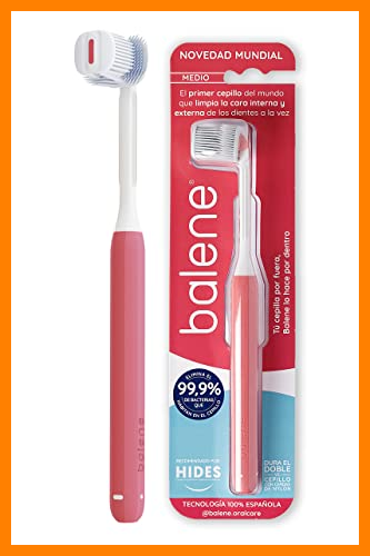 【 Mejor precio en oferta de 】✔️ BALENE - Cepillo de Dientes Doble Cara, para Cepillar la Cara Interna, Dureza Media, Color Coral