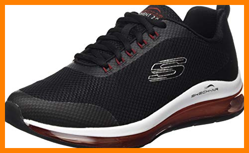 【 Mejor precio en oferta de 】✔️ Skechers SKECH-AIR ELEMENT 2.0 LOMARC, Zapatillas Bajas Hombre, Black Mesh/Red Synthetic Trim, 41 EU