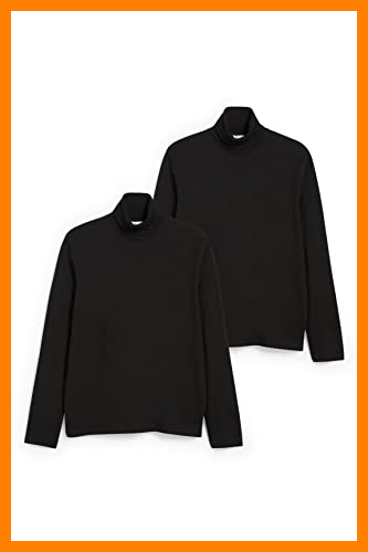 【 Mejor precio en oferta de 】✔️ C&A Camiseta de manga larga para hombre, cuello alto, algodón, 2 unidades, multicolor, Negro , S
