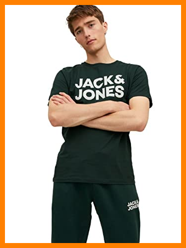 【 Mejor precio en oferta de 】✔️ Jack & Jones Logo T-Shirt Camiseta, Pine Grove/Fit Slim Large Print White, S para Hombre