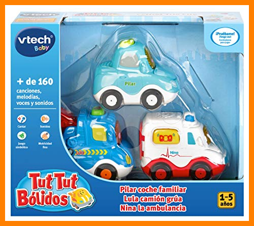 【 Mejor precio en oferta de 】✔️ VTech TutTut Bólidos Pack de 3 vehículos con botón sorpresa, Lula camión grúa, Nina la ambulancia y Pilar coche familiar, multicolor (3480-242187)