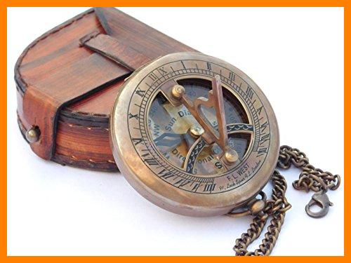 【 Mejor precio en oferta de 】✔️ Neovid - Brújula de latón para reloj de sol, accesorios steampunk, acabado envejecido, con funda de piel y cadena, bonito regalo hecho a mano