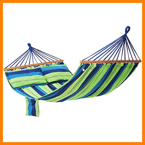 【 Mejor precio en oferta de 】✔️ SONGMICS Hamaca con travesaño, Tela de Polialgodón, 210 x 150 cm, Carga de 300 kg GDC22L