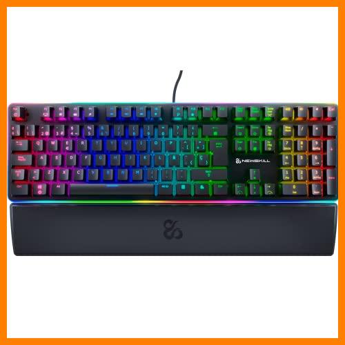 【 Mejor precio en oferta de 】✔️ Newskill Suiko USB Teclado Mecánico Gaming, Switch Kailh Brown, Teclas Grabación Macro, Resposamuñecas Incluido, RGB, Antighosting, Layout Español, Windows, Mac Os y Android, Negro