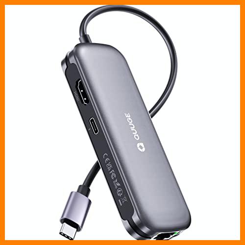 【 Mejor precio en oferta de 】✔️ USB C Hub 7 en 1-QUUGE USB Power Strip con 2 Puertos USB 3.0, HDMI 4K, Ranura para Tarjeta SD / TF, Puerto Ethernet (1000 M), PD, Compatible con Windows / Mac / Linux / Android