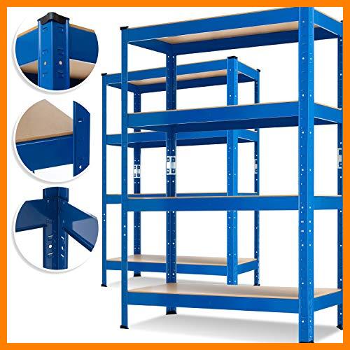 【 Mejor precio en oferta de 】✔️ MASKO® Juego de 2 estanterías (4) para almacenamiento de cargas pesadas, para bodegas, con capacidad de carga de hasta 875 kg, sin tornillos (2x 160x80x40cm 4-Böden, 2x Blau 700kg)