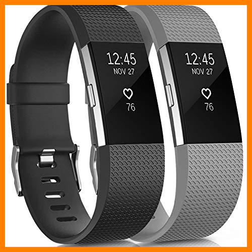 【 Mejor precio en oferta de 】✔️ Tobfit - Correa de repuesto para Fitbit Charge 2 - Correa de repuesto ajustable para Fitbit Charge 2 - Para mujer y hombre, 04 Negro+Gris, L
