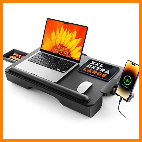 【 Mejor precio en oferta de 】✔️ Soporte Portátil con Cojín, SAIJI Piel respetuosa con la Piel, Tablero de 54 * 33cm, con reposamuñecas, Soporte para teléfono móvil, cajón, Negro