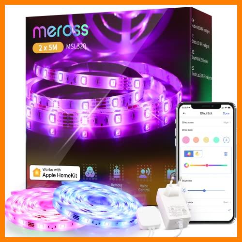 【 Mejor precio en oferta de 】✔️ Tiras LED Wi-Fi Luces LED RGB 10M (5m*2), Tira de Luz IP20, 12V, Admite DIY. Compatible con Apple HomeKit Siri, Alexa, Google Assistant y SmartThings. Decoración de la Habitación, meross.