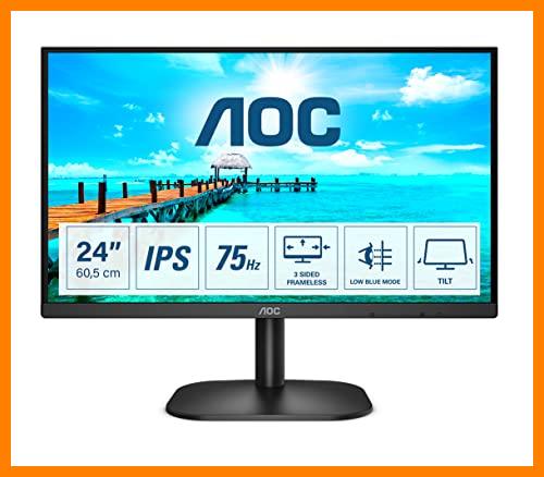 【 Mejor precio en oferta de 】✔️ AOC Monitor 24B2XH- 24" Full HD, 75 Hz, IPS, Flickerfree, 1920x1080, 250 cd/m, D-SUB, HDMI