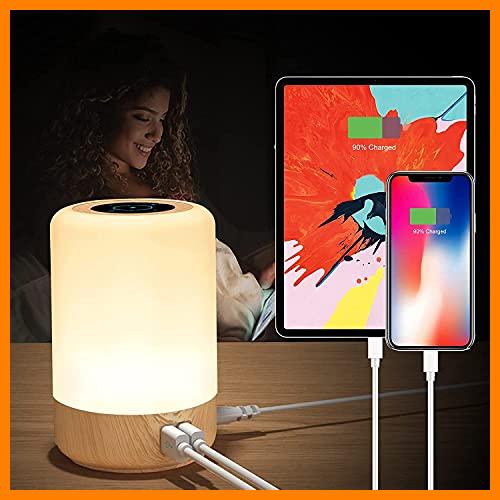 【 Mejor precio en oferta de 】✔️ Taipow Lámpara de Mesita de Noche Tactil, 6W Lamparas de Mesa Led Modernas con 4 puertos de USB, 8 Colores, 3 modos, Lampara Multifuncional Tactil para Salon Dormitorio Oficina Habitación (EU plug)