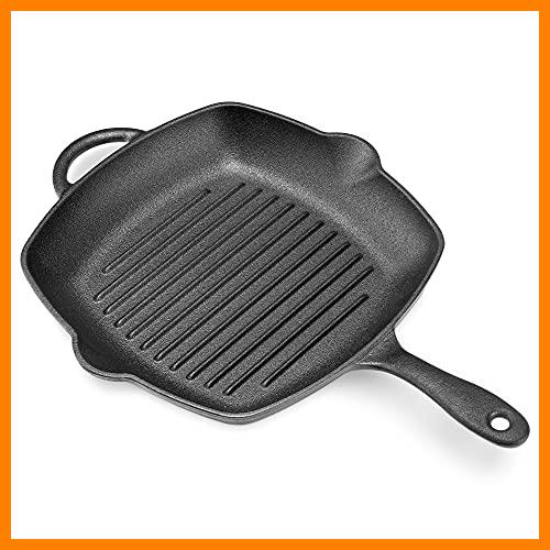 【 Mejor precio en oferta de 】✔️ Navaris Sartén de hierro fundido - Plancha curada de cocina 28 x 30,5 x 4,7 cm con asa - Apta para horno barbacoa freír asar carne pescado verduras