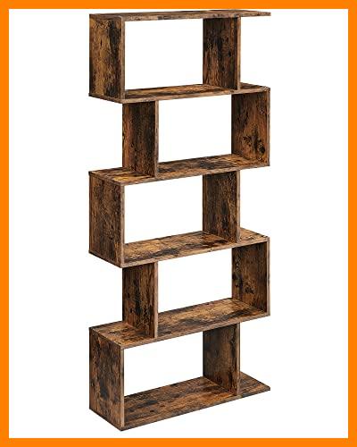 【 Mejor precio en oferta de 】✔️ VASAGLE Estantería de Almacenamiento de 5 Niveles, Librería en Zigzag, para Sala de Estar, Oficina, Dormitorio, Separador de Ambientes, Marrón Rústico LBC62BX