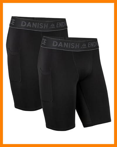【 Mejor precio en oferta de 】✔️ DANISH ENDURANCE 2 Pack Mallas Cortas Hombre, Pantalones Cortos de Compresión Running, con Bolsillo, Negro, M