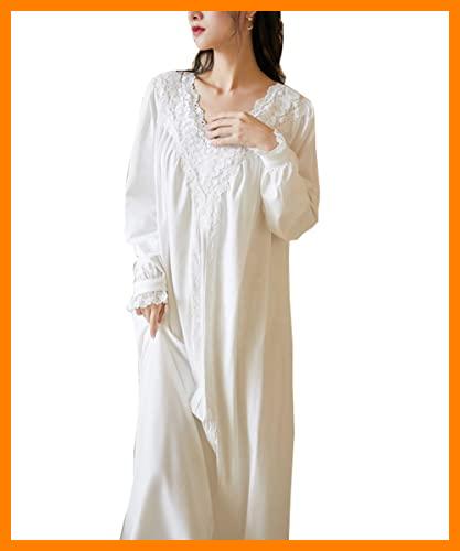 【 Mejor precio en oferta de 】✔️ PHLCEhot Camisón de manga larga para mujer, camisón suave de princesa, pijama vintage, Flor Hueca Algodón Blanco, XL