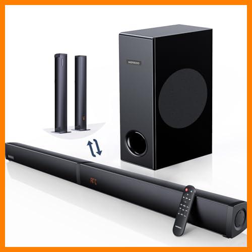 【 Mejor precio en oferta de 】✔️ MEREDO Barra de Sonido 180W 2 en 1, Desmontable para TV de 2.1 Canales con subwoofer, ARC/Óptico/BT 5.0/Conexión AUX 5 Modos EQ 12L Graves Profundos - 94cm