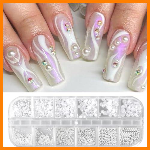 【 Mejor precio en oferta de 】✔️ Nail Art Rhinestones Flatback Pearls Charms, Flat Back Nail Gems Crystals Nail Flatback Gems Half Round Pearl for Acrylic Nails Crystals Supplies Half Round Design Accessories DIY Decor