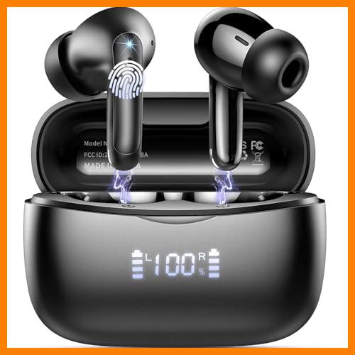 【 Mejor precio en oferta de 】✔️ Auriculares Inalámbricos Bluetooth, Auriculares Bluetooth 5.3 con 4 HD Mic, 56H Reproducción HiFi Estéreo Auriculares Inalambricos, 13mm Controlador Dinámico, IP7 Impermeable con Pantalla LED, Negro