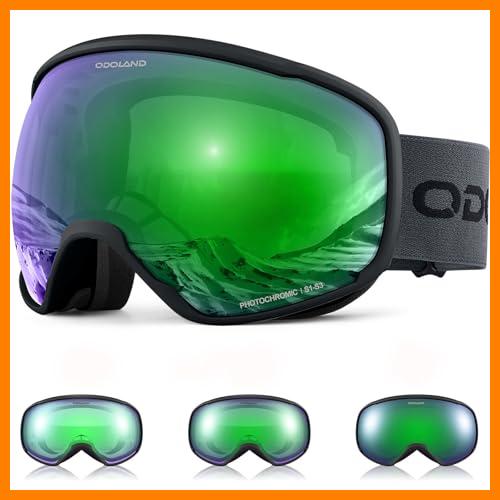 【 Mejor precio en oferta de 】✔️ Odoland Gafas de esquí fotocromáticas para días soleados y nublados Antiempañamiento Protección UV Gafas de snowboard para hombres mujeres adultos jóvenes esquí snowboard, verde