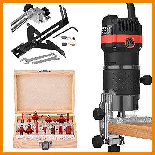 【 Mejor precio en oferta de 】✔️ Yontwe Fresadora de Madera Compacta de 800W Fresadora de Mano Portátil Para Trabajar la Madera Fresadora Eléctrica Para Madera Con 15pcs Router Bits DIY