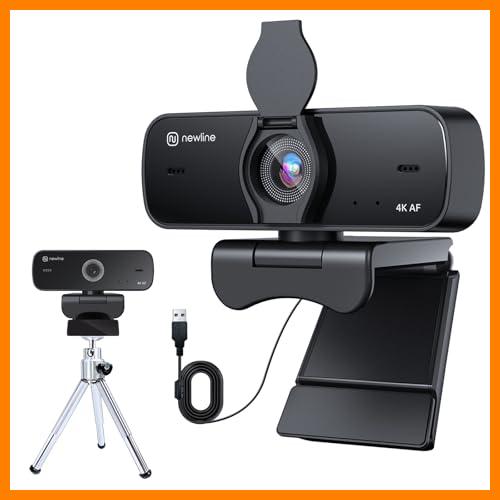 【 Mejor precio en oferta de 】✔️ NewlineWork 4k PC Webcam con micrófonos duales con cancelación de Ruido, Enfoque automático, corrección de luz, con Obturador de privacidad y trípode, USB 2.0 UHD Webcam para PC Mac Skype Streaming