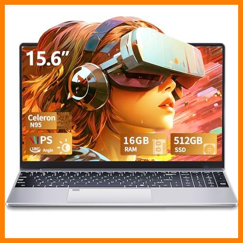 【 Mejor precio en oferta de 】✔️ 15,6" Portátil 16GB DDR4 512GB SSD, Ordenador portátil N95 CPU, Win11 PC Portátil con Teclado Retroiluminado, Desbloqueo de huellas dactilares, 180° Flip Laptop con IPS pantalla, 2*USB 3.0, BT4.2