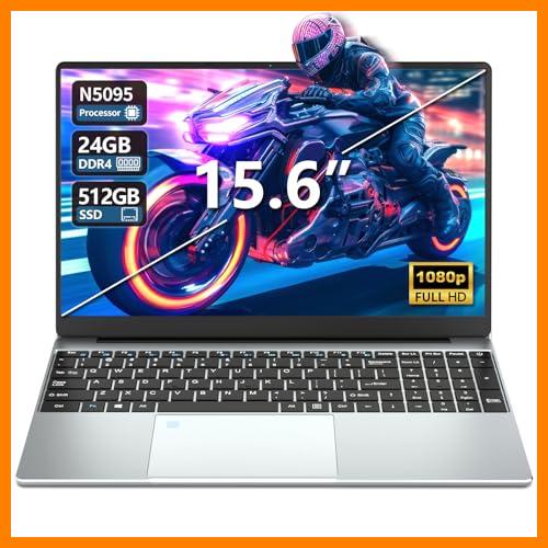 【 Mejor precio en oferta de 】✔️ 15.6" Portátile, Ordenador Portatil 24GB RAM 512GB SSD, Celeron N5095, Win11 PC Portatil Desbloqueo Huellas Dactilares+Teclado Retroiluminado, 180°Opening and Closing Pantalla, Mini-HDMI+USB3.0
