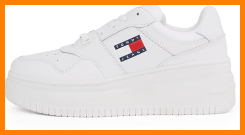 【 Mejor precio en oferta de 】✔️ Tommy Jeans Flatform Sneaker Mujer Retro Basket Flatform Essential Calzado, Blanco (White), 38