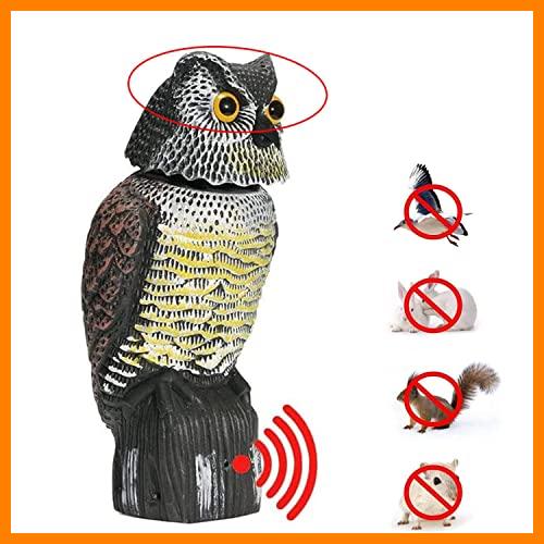 【 Mejor precio en oferta de 】✔️ Ahuyentador de pajaros, Buho espanta Palomas, Buho espantapajaros con Sonido y Cabeza Giratoria, Control de Aves para jardín, Patio, Granja etc