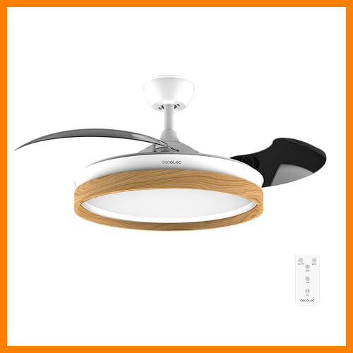 【 Mejor precio en oferta de 】✔️ Cecotec Ventilador de Techo con Luz Energysilence Aero 4320 Invisible Wood&White. 35W, 6 Velocidades, Aspas Retráctiles, Mando a Distancia, Temporizador, LED Integrada, Intensidad Lumínica Regulable