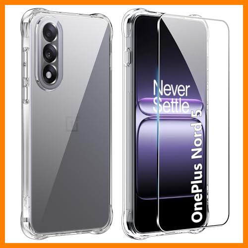 【 Mejor precio en oferta de 】✔️ FDHYFGDY Funda para OnePlus Nord 5 Fundas+1x Protector Pantalla, Carcasa Protectora Funda de Silicona Transparente a Prueba de Golpes, Funda Transparente Delgada y Suave de TPU