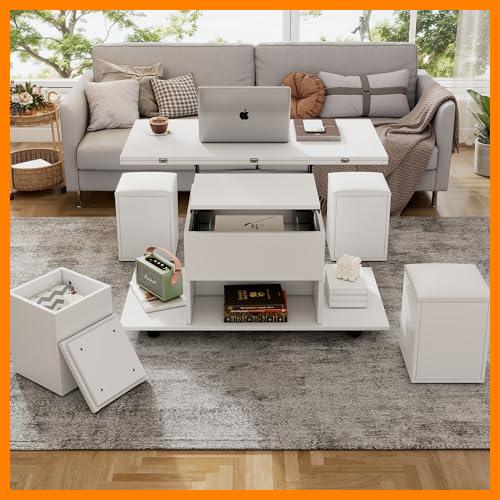 【 Mejor precio en oferta de 】✔️ Mesa de centro multifuncional elevable,el escritorio puede abrir 2 mesas,Gran capacidad,Muebles modernos de sala de estar,Oficina,Mesa de comedor,Mesa de ocio,Mesa multifuncional,Blanco