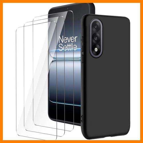 【 Mejor precio en oferta de 】✔️ LYZXMY Funda para OnePlus Nord 5 5G(6.83") Negro Carcasa +3 Protectores de Pantalla de Vidrio Templado, Carcasa Suave de Silicona TPU