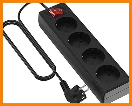 【 Mejor precio en oferta de 】✔️ Garza Power - Regleta de 4 enchufes con Interruptor y Toma de Tierra | Ladrón múltiple de 1.4 Metros | hasta 3680W | Protección Infantil |Cable H05W-F 3G | Color Negro